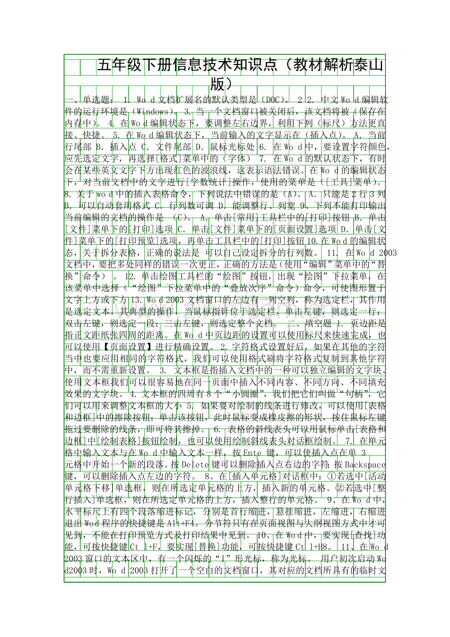 五年级下册信息技术知识点教材解析泰山版.docx_第1页