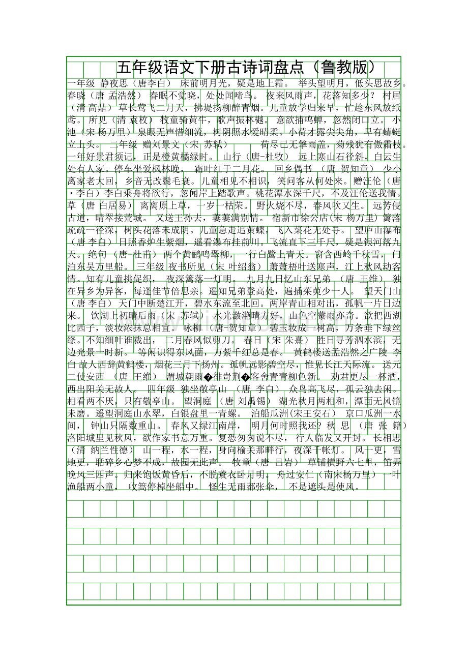 五年级语文下册古诗词盘点鲁教版.docx_第1页
