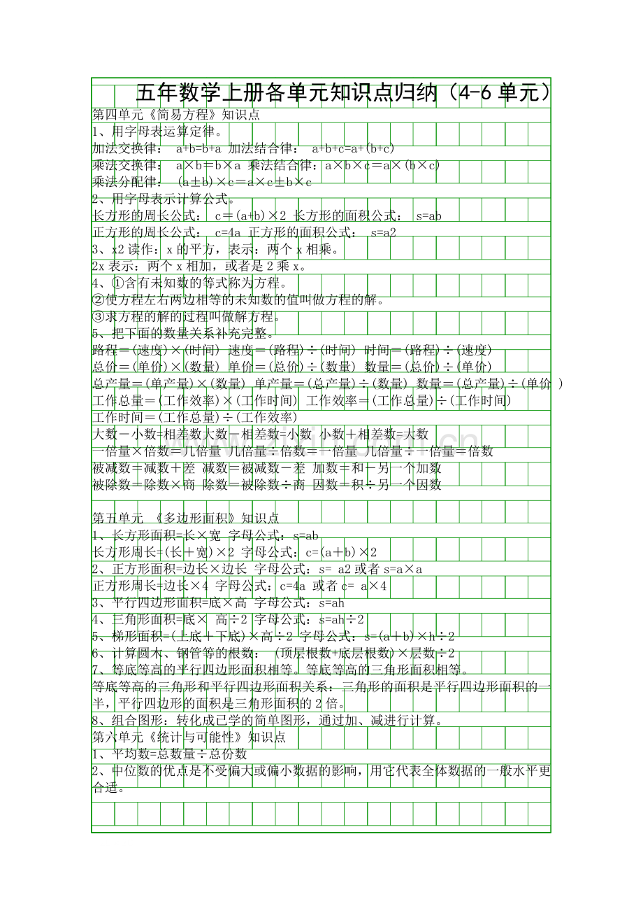 五年数学上册各单元知识点归纳46单元.docx_第1页