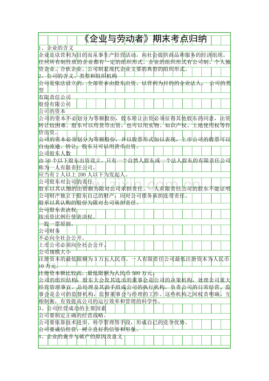 企业与劳动者期末考点归纳.docx_第1页