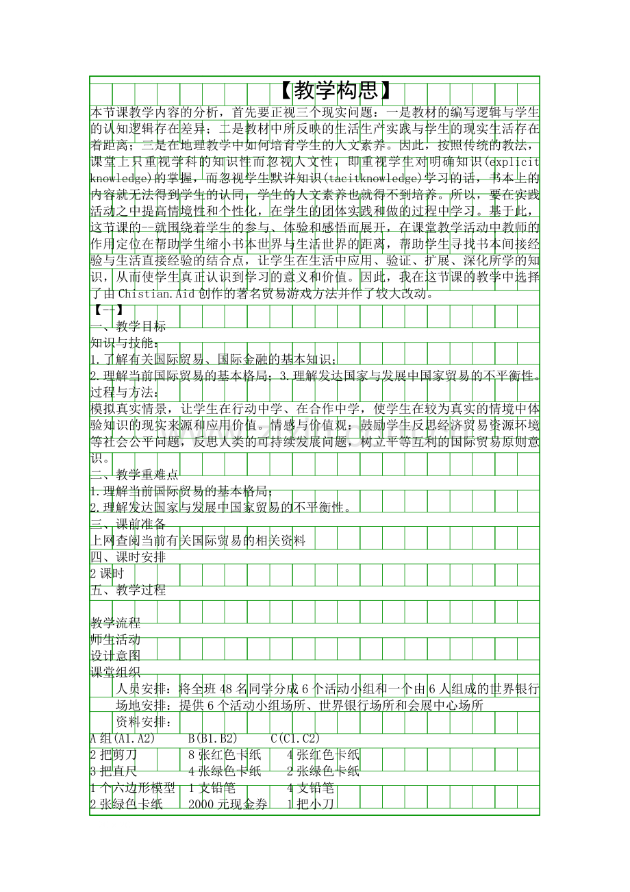 人类活动的地域联系77国际贸易和金融教学设计.docx_第1页
