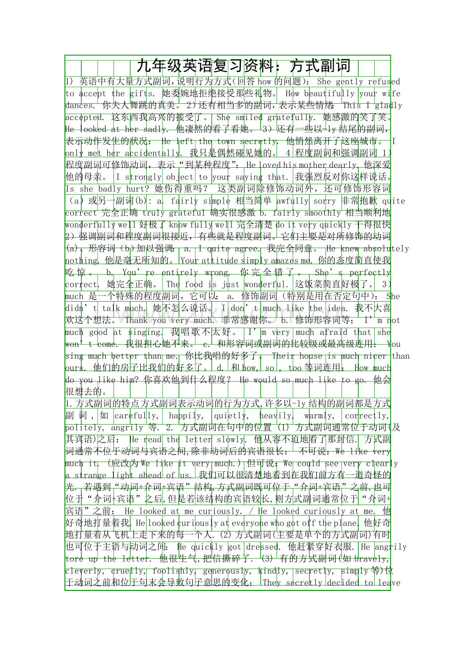 九年级英语复习资料方式副词.docx_第1页