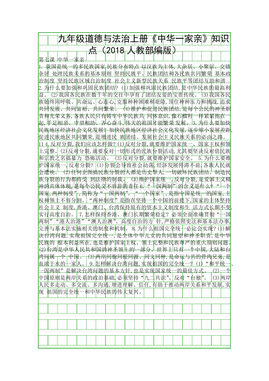 九年级道德与法治上册中华一家亲知识点2018人教部编版.docx_第1页
