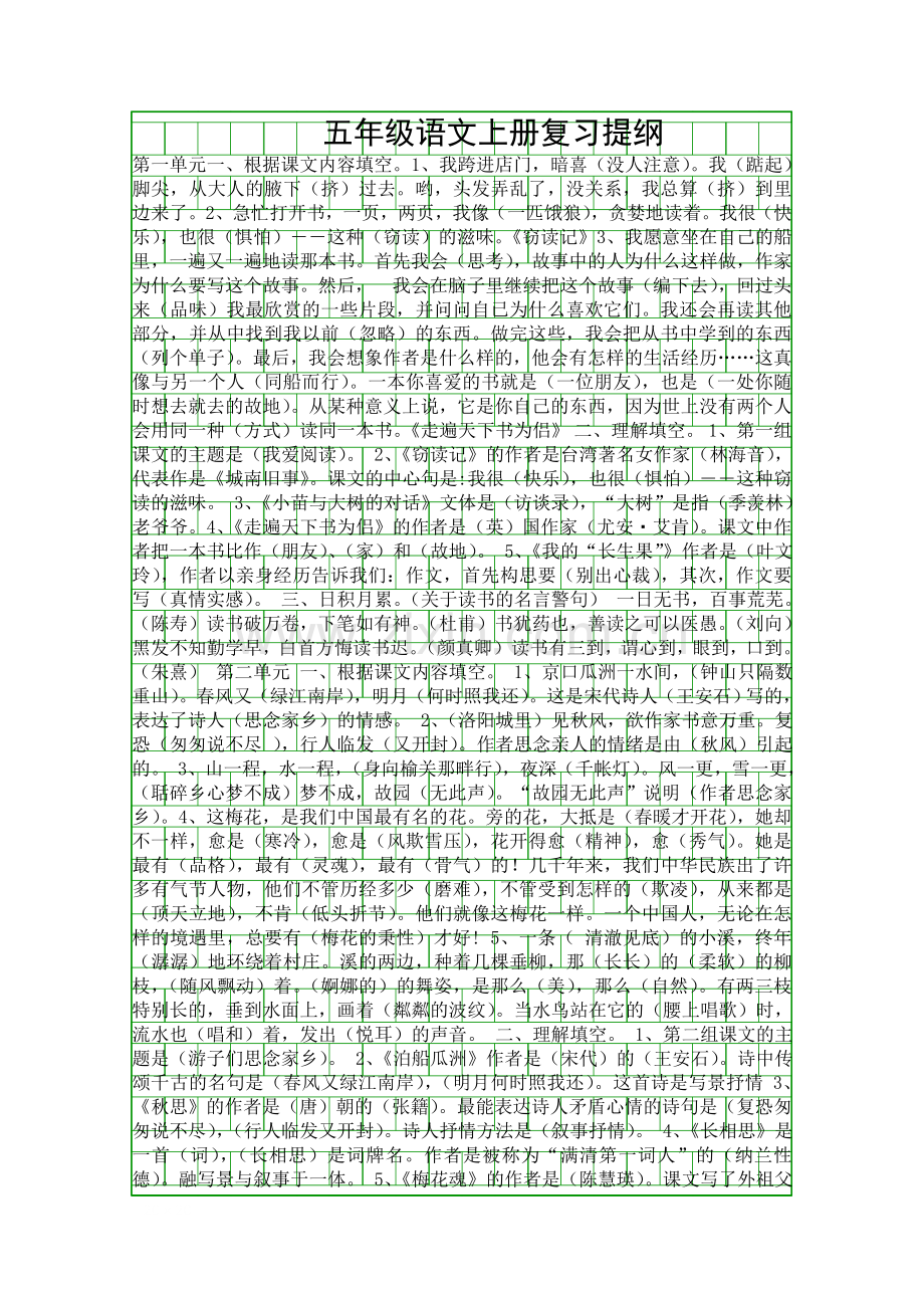 五年级语文上册复习提纲.docx_第1页