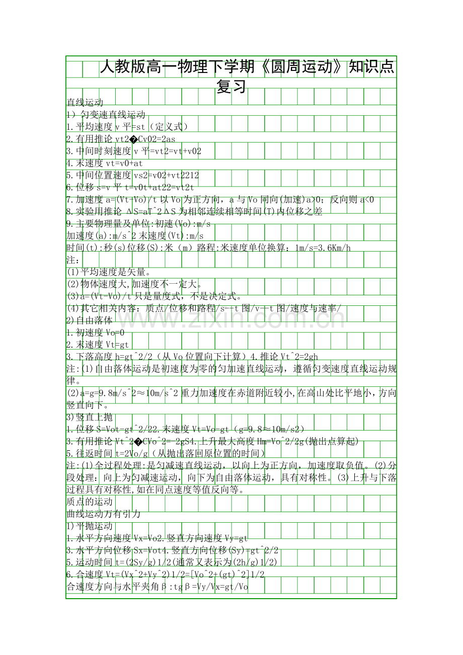 人教版高一物理下学期圆周运动知识点复习.docx_第1页