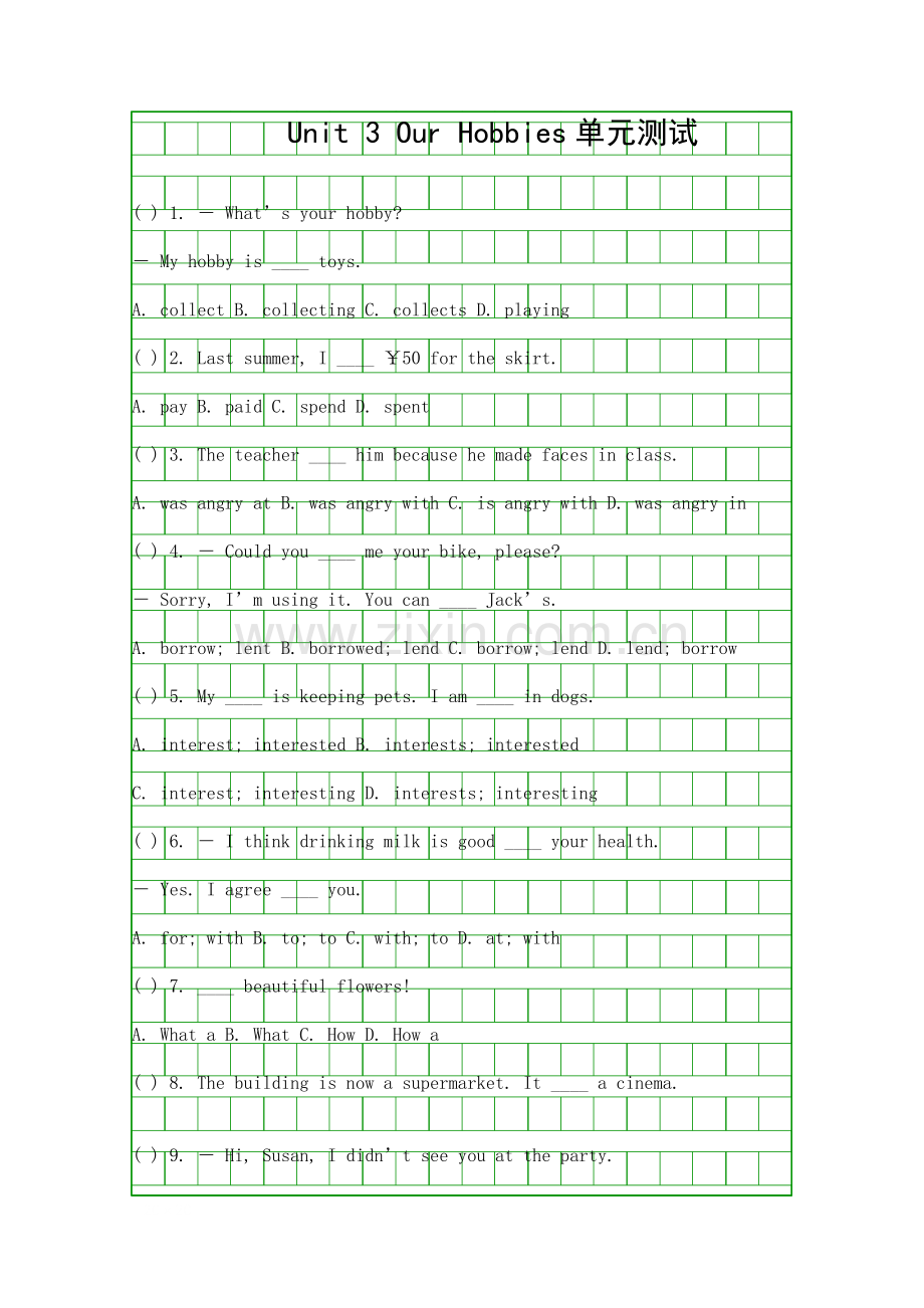 Unit-3-Our-Hobbies单元测试.docx_第1页