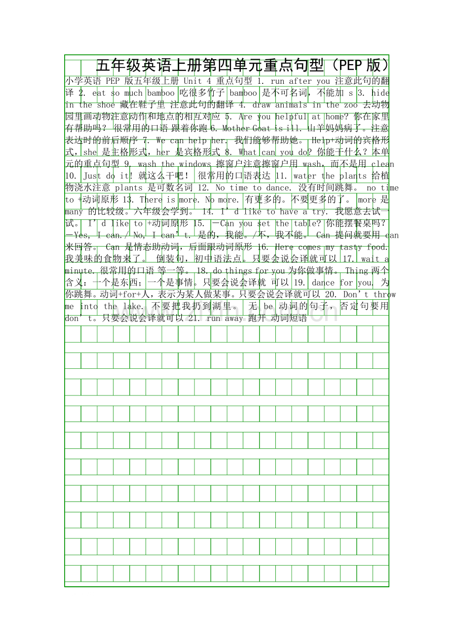 五年级英语上册第四单元重点句型(PEP版).docx_第1页