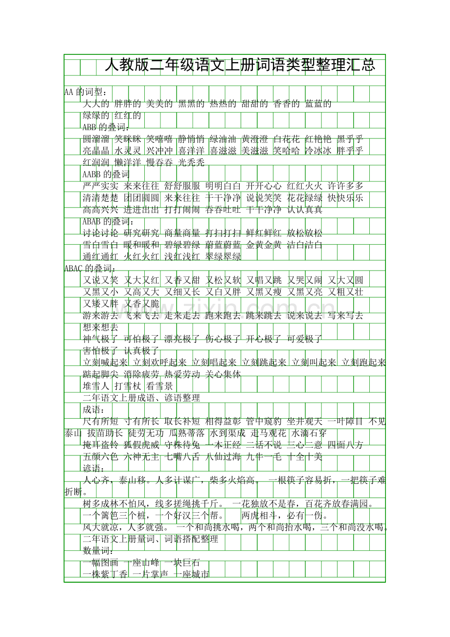 人教版二年级语文上册词语类型整理汇总.docx_第1页
