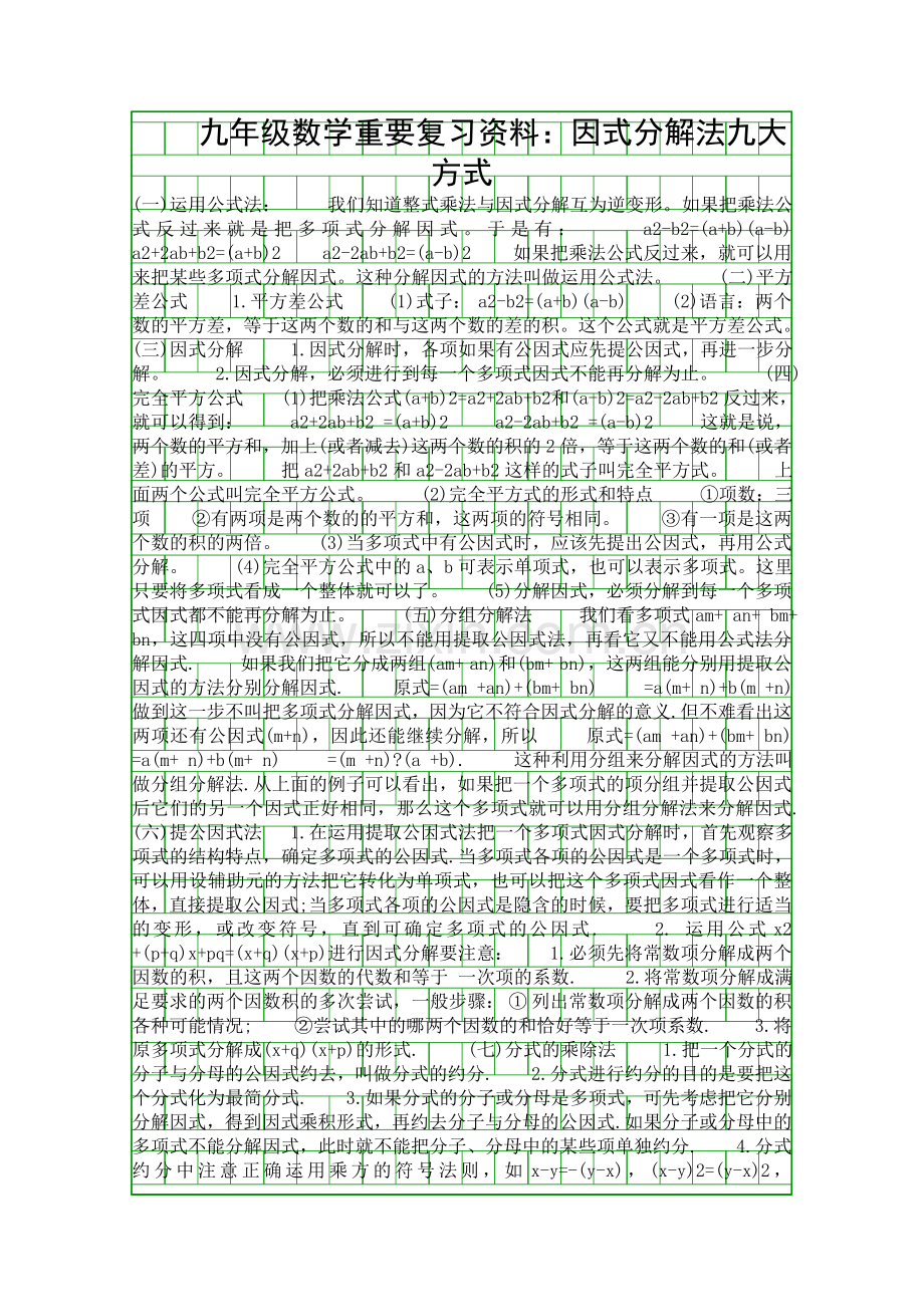 九年级数学重要复习资料因式分解法九大方式.docx_第1页