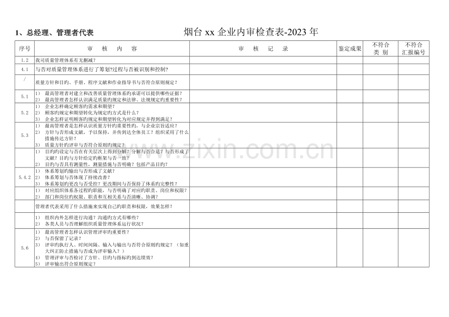烟台公司质量管理体系检查表.doc_第1页
