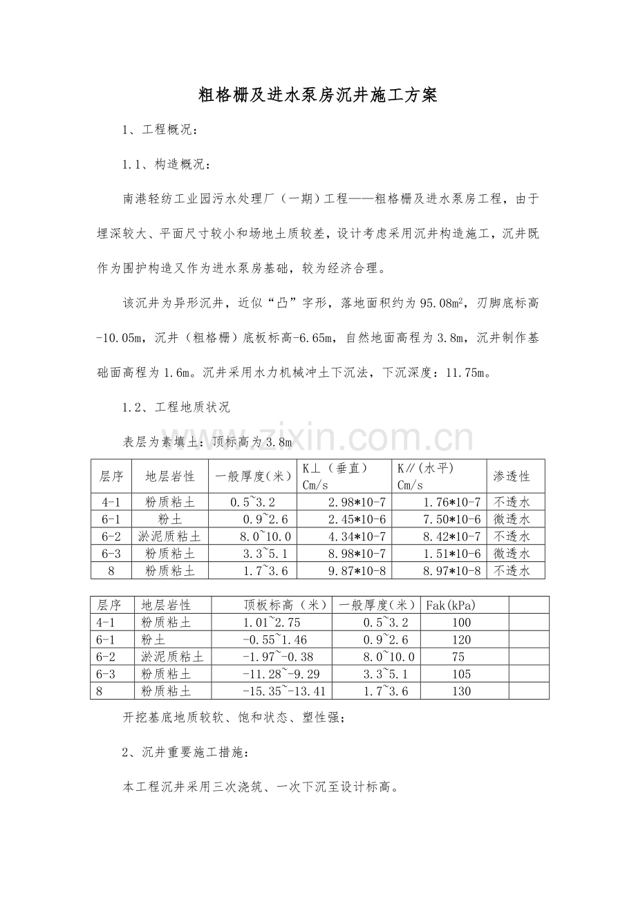 粗格栅及进水泵房沉井施工方案.doc_第1页