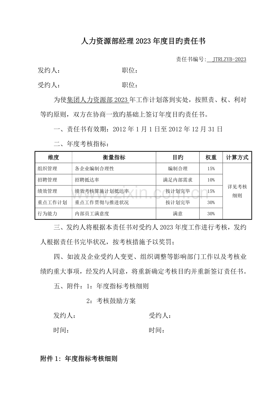 集团人力资源部目标责任书(绩效考核方案).doc_第2页