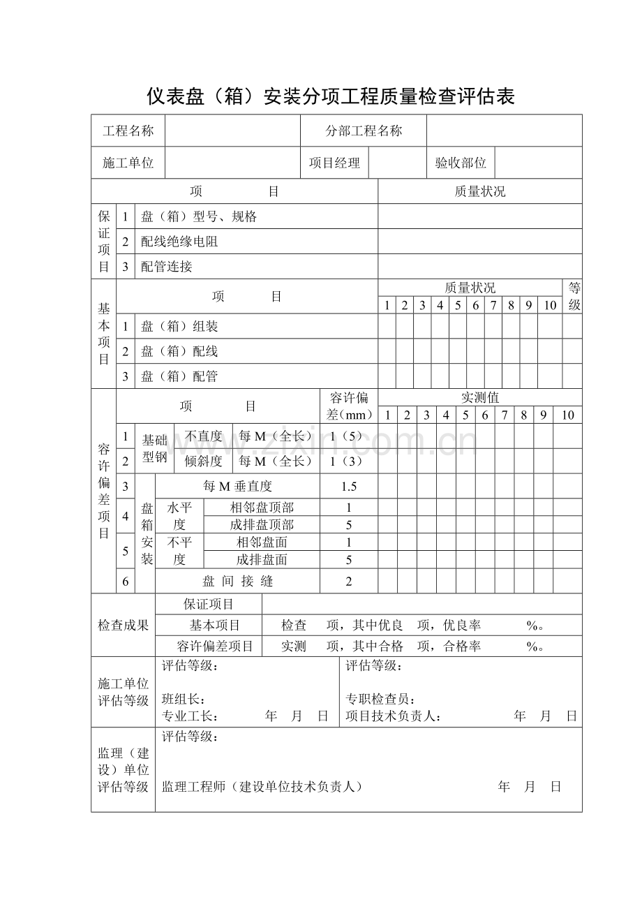 自控仪表盘箱安装分项工程质量检验评定表报告.doc_第1页