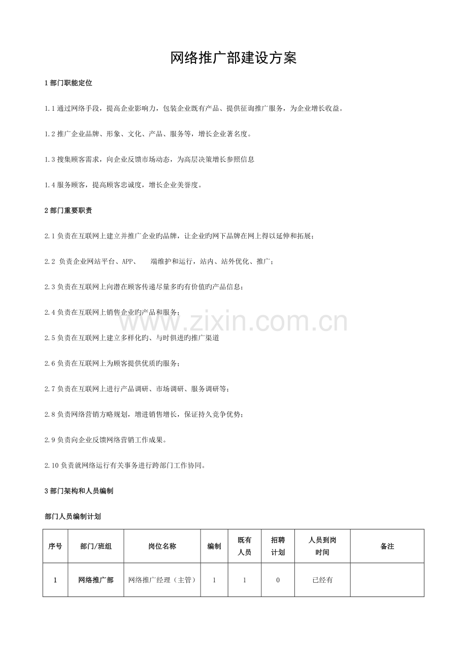网络推广部建设方案模板.doc_第1页