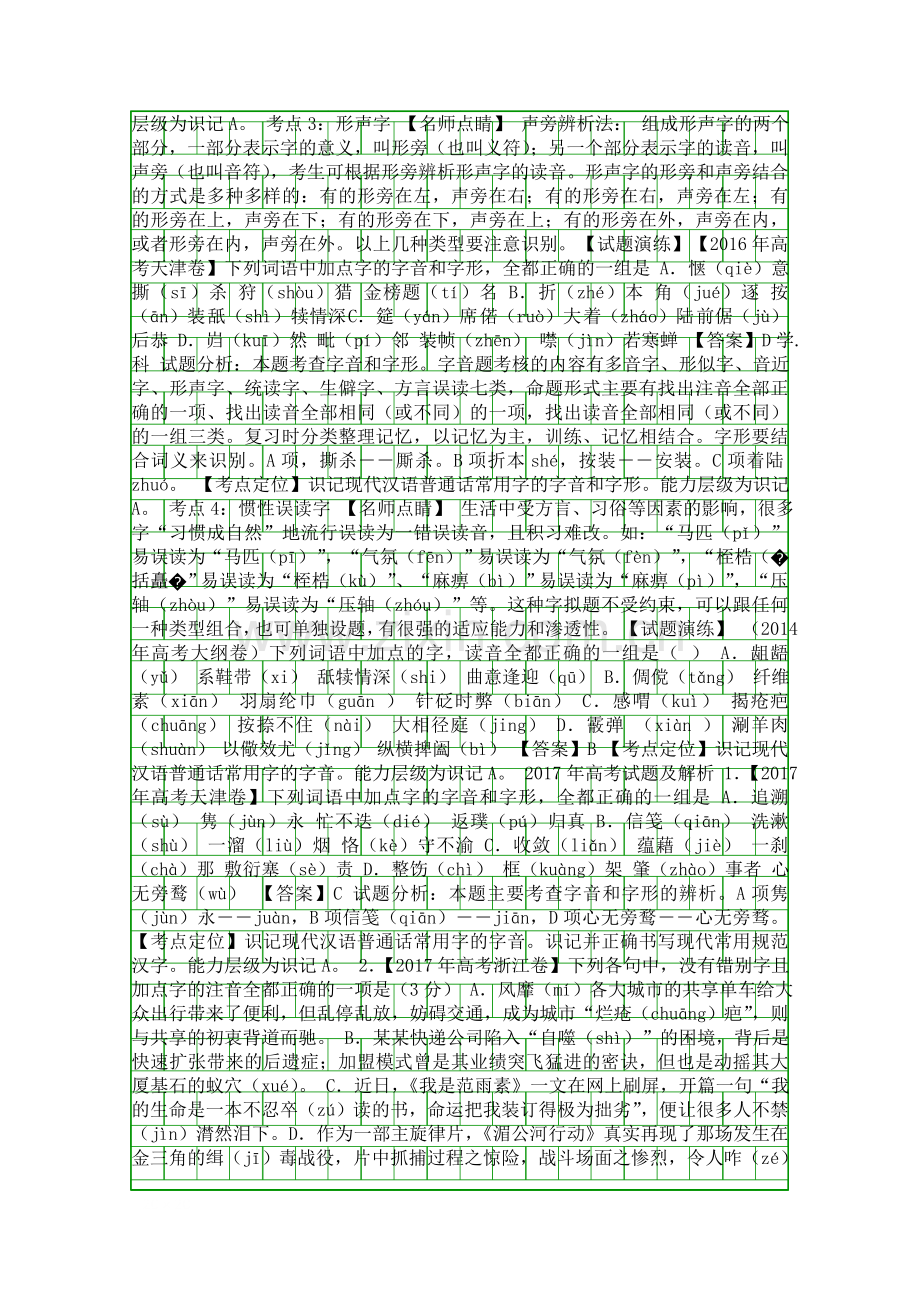 2018高考语文备战专题01-识记现代汉语字音3年高考2年模拟1年含答案和解释.docx_第2页