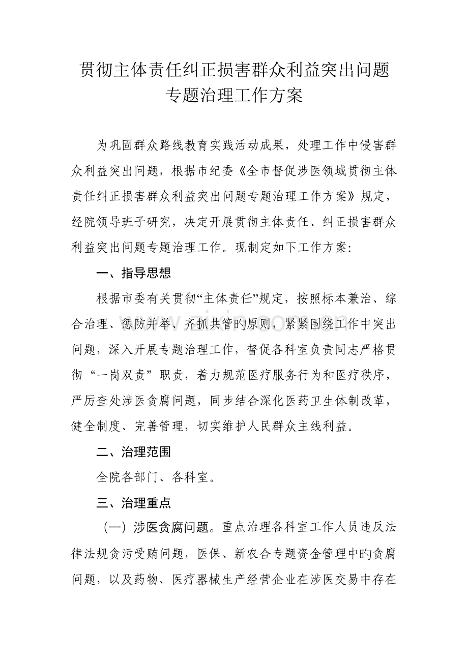 落实主体责任纠正损害群众利益问题专项治理工作方案.doc_第1页