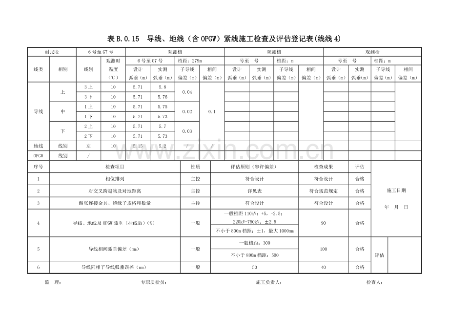 线线导地线紧线施工检查及评定记录表.doc_第1页