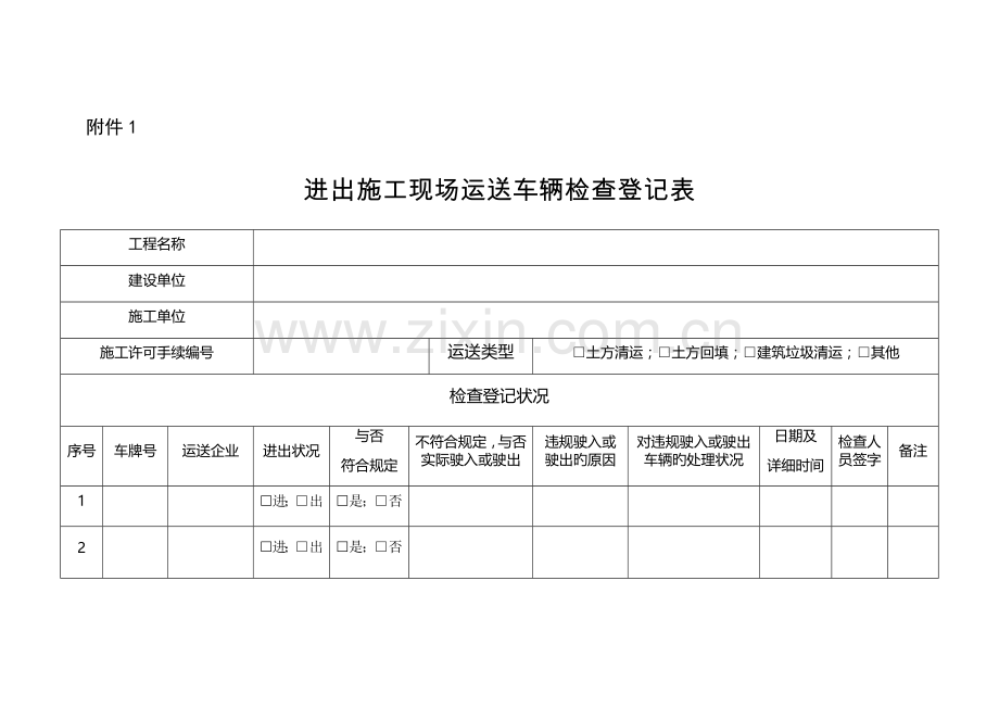 进出施工现场运输车辆检查登记表.docx_第1页