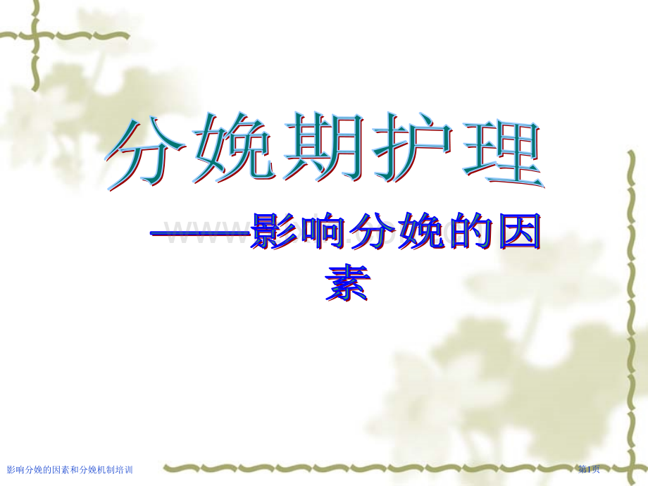 影响分娩的因素和分娩机制培训专家讲座.pptx_第1页
