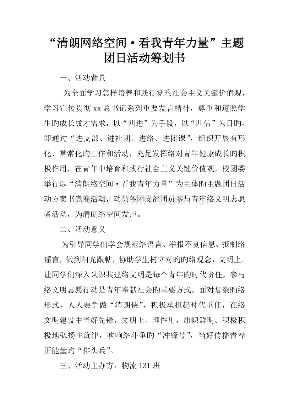清朗网络空间·看我青年力量主题团日活动策划书.docx_第1页