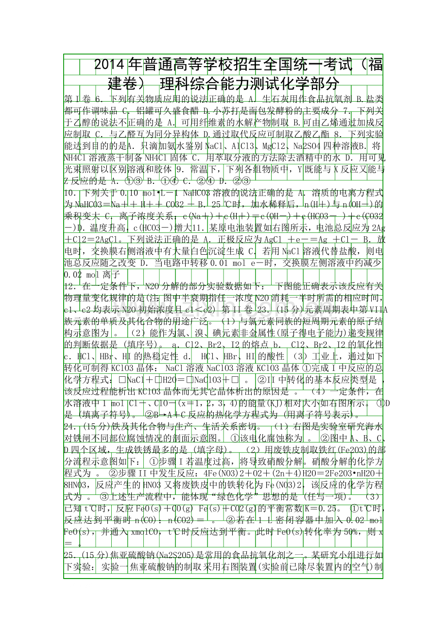 2014福建省高考理综化学试卷.docx_第1页