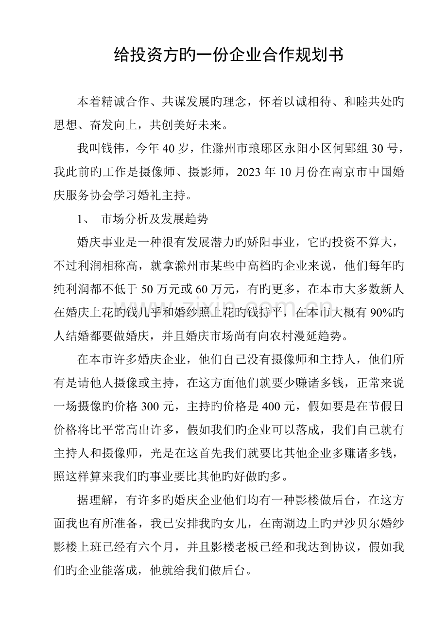 给投资方的一份企业合作规划书.doc_第1页
