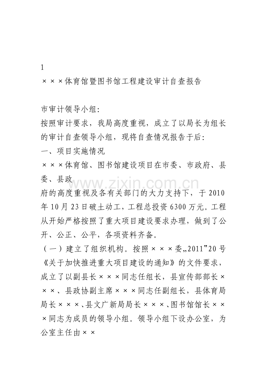 馆场项目审计自检自查报告.doc_第1页