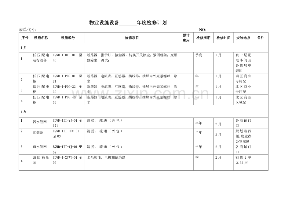 物业设施设备年度检修计划.doc_第1页