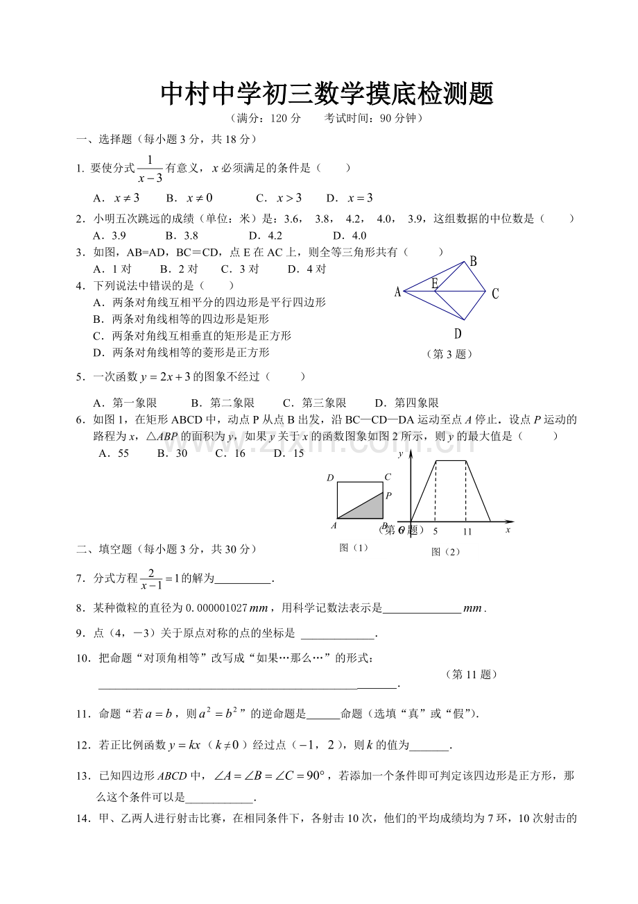 试题.试卷—--中村中学初三数学摸底检测题全套.doc_第1页