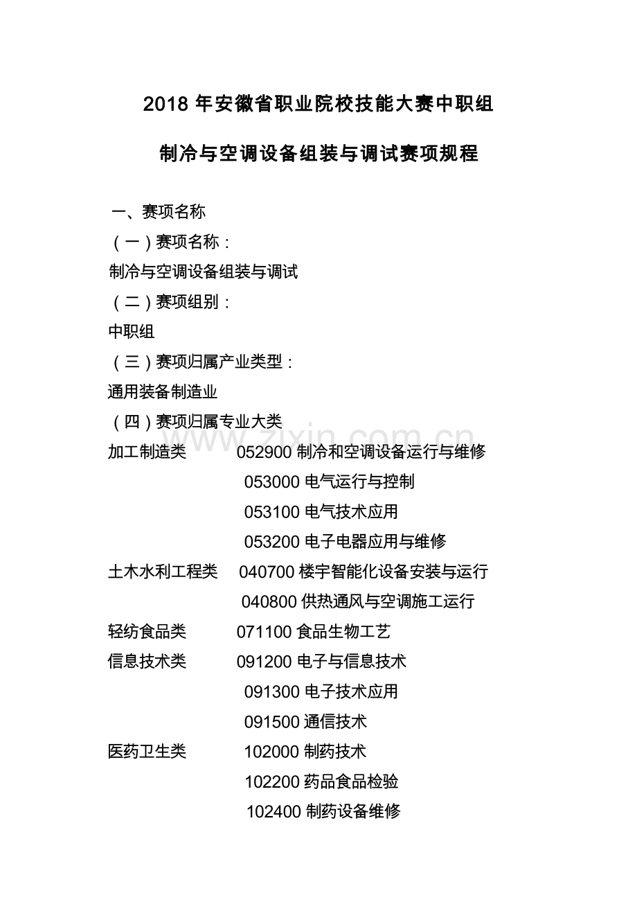 ZZ024安徽省职业院校技能大赛中职组制冷与空调设备组装与调试竞赛规程.docx_第1页