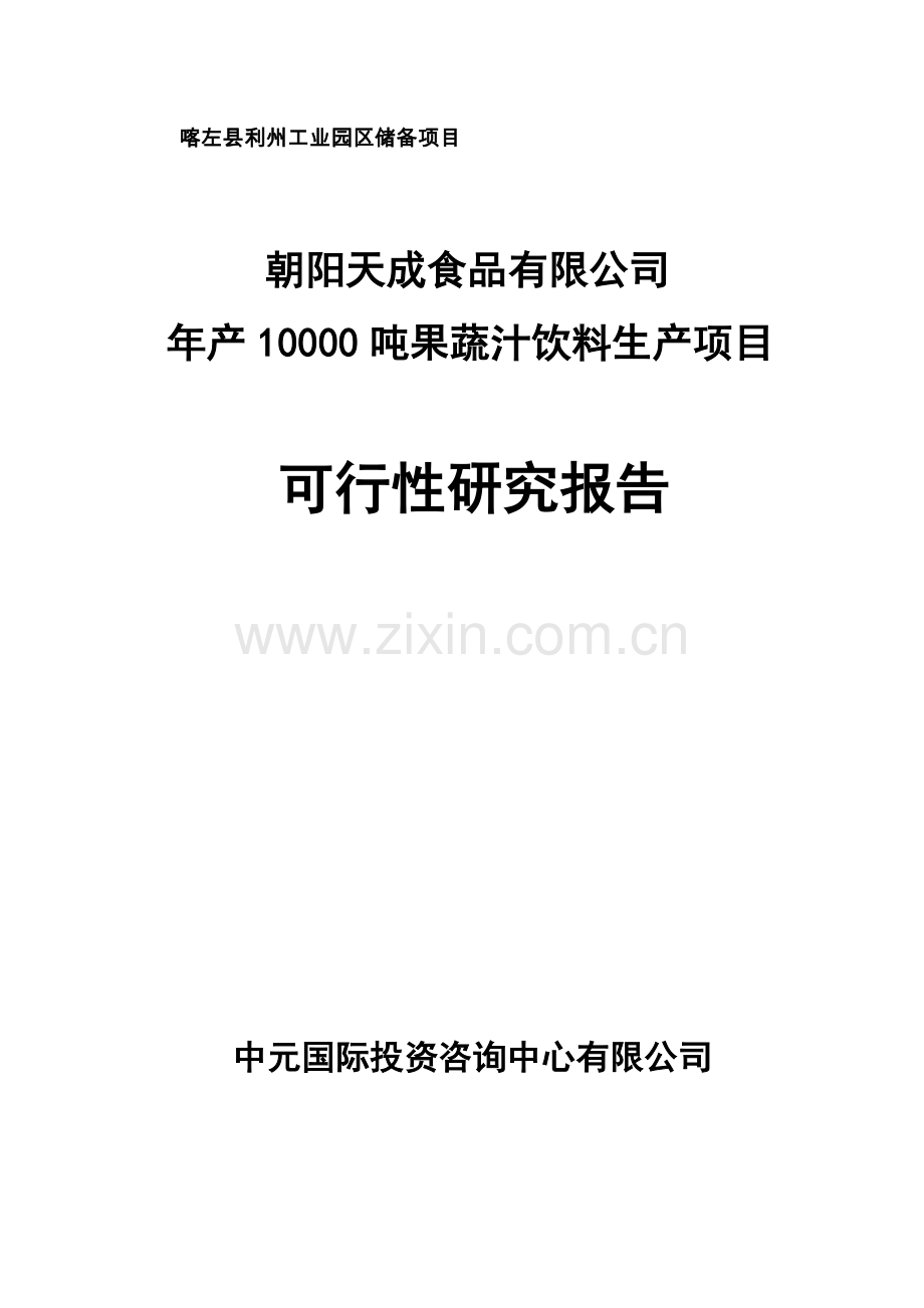 年产10000吨果蔬汁饮料生产线项目可行性研究报告.doc_第1页