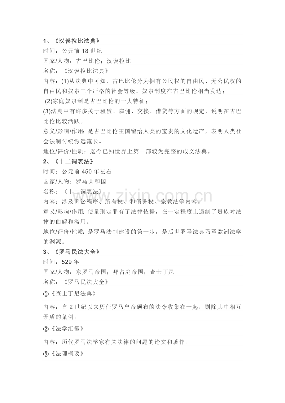 九年级上册历史专题复习——法律文献.docx_第1页