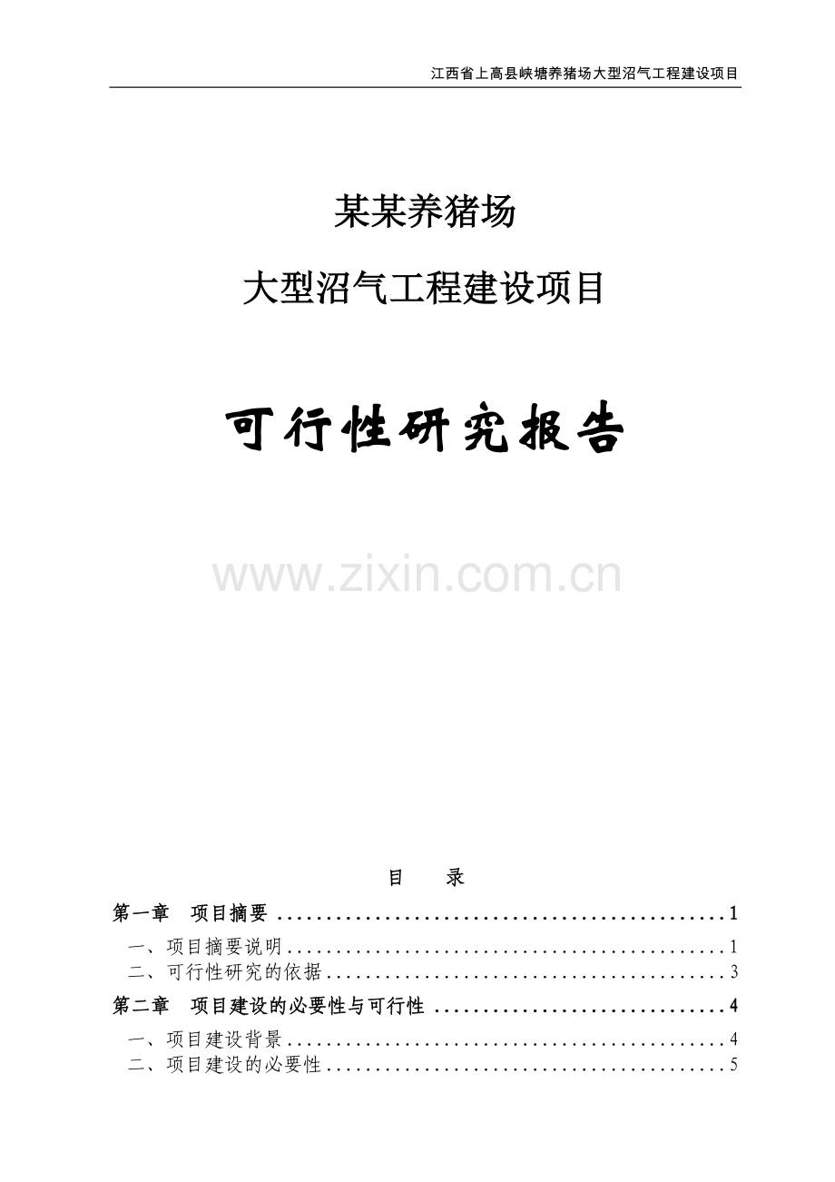 某地区养猪场大型沼气工程建设项目可行性研究报告(资金申请报告).doc_第1页