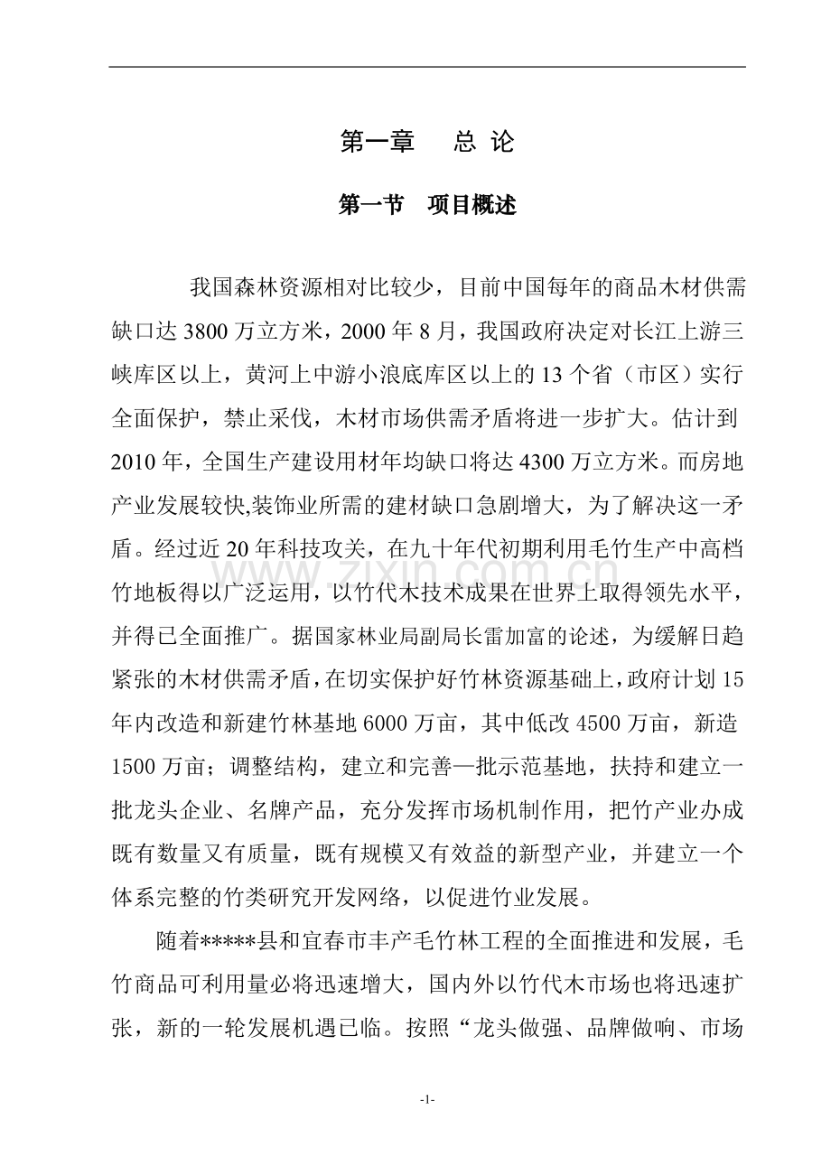 新建年产5平方米竹地板半成品生产线项目可行性研究报告书.doc_第1页