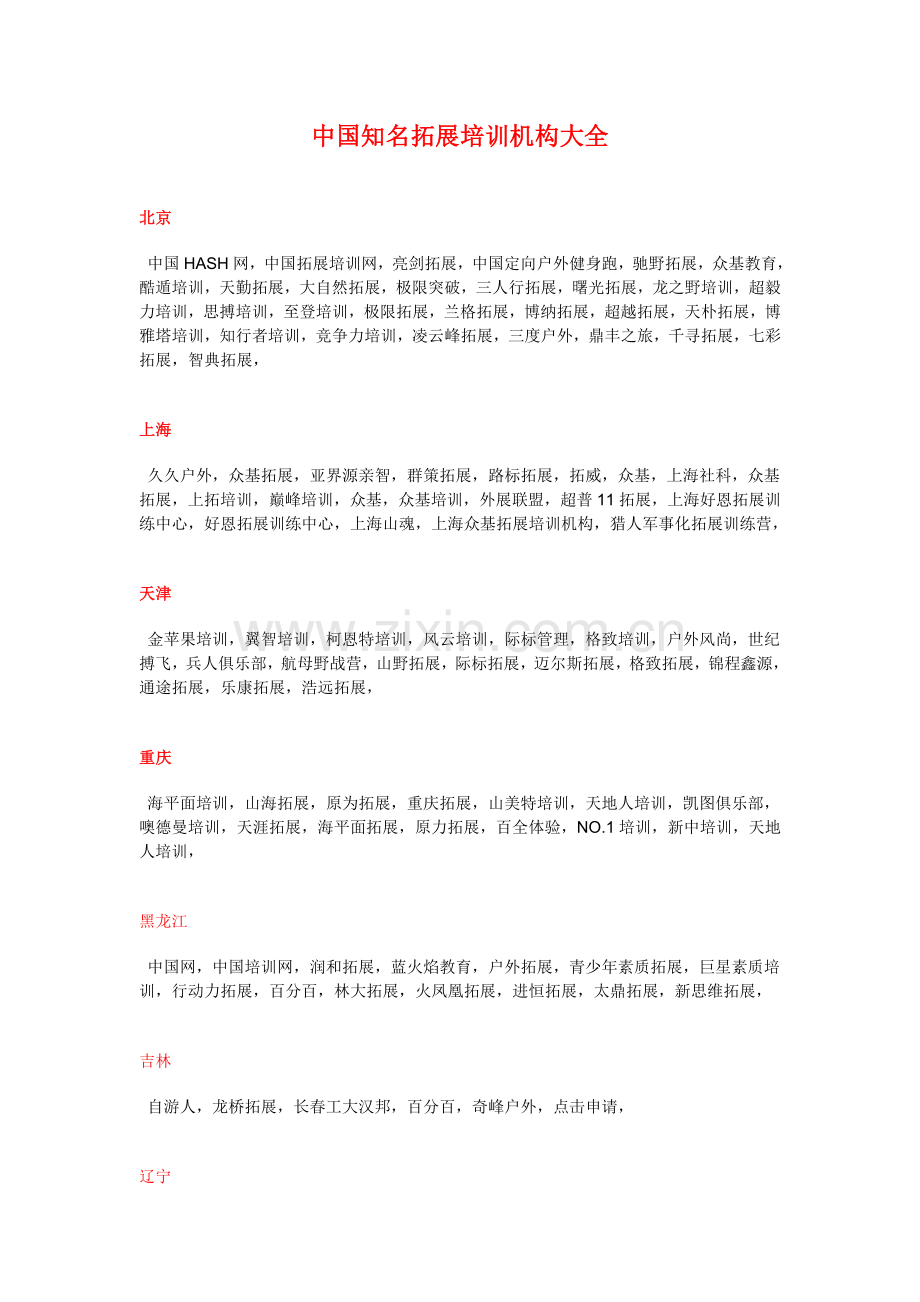 中国知名拓展训练机构信息大全.doc_第1页
