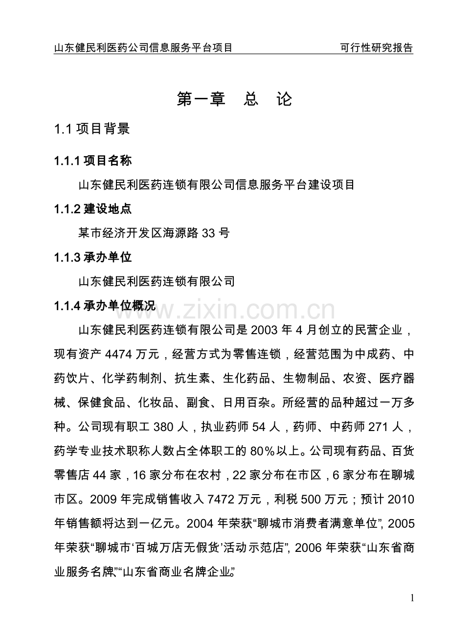 山东省某医药公司医药信息服务平台项目可行性研究报告.doc_第1页
