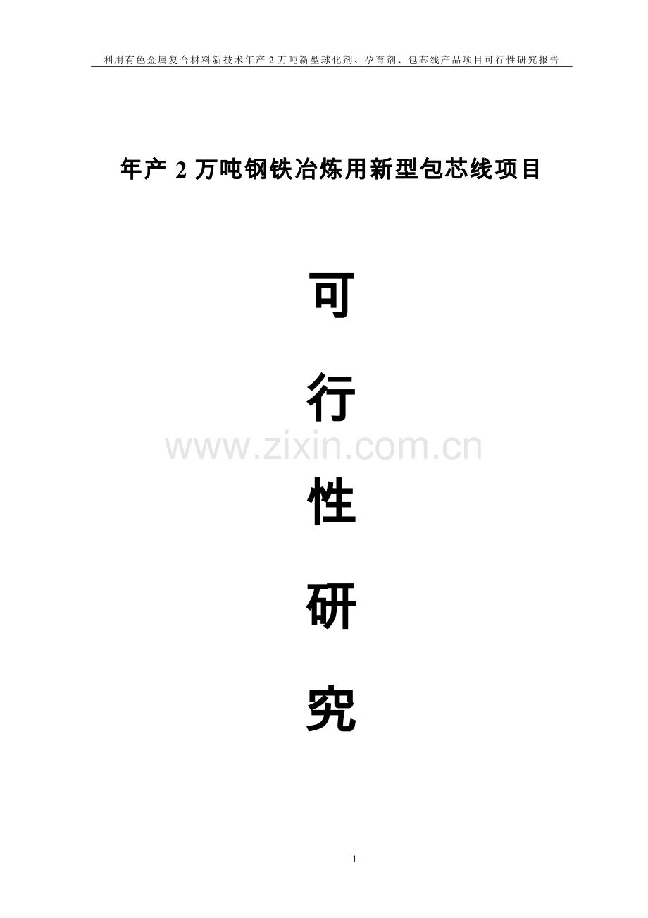年产2万吨钢铁冶炼用新型包芯线项目可行性研究报告.doc_第1页