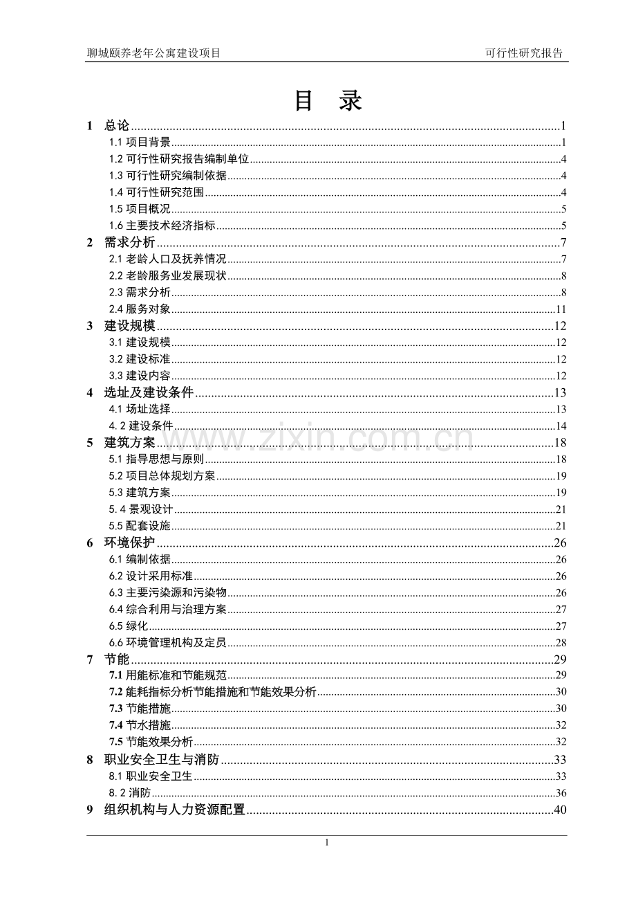 聊城颐养老年公寓建设项目可行性研究报告.doc_第1页