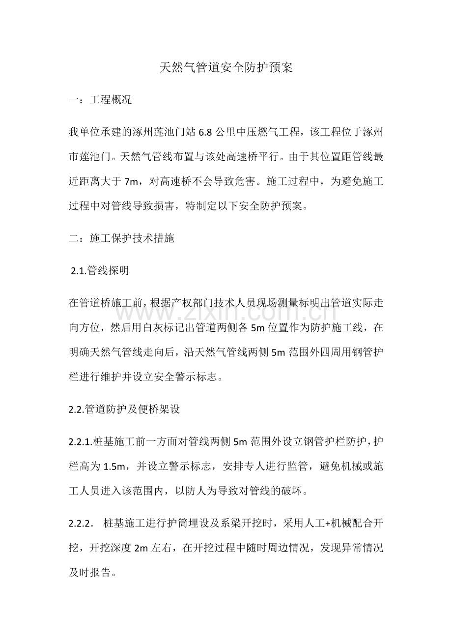 天然气管道安全防护预案.doc_第1页