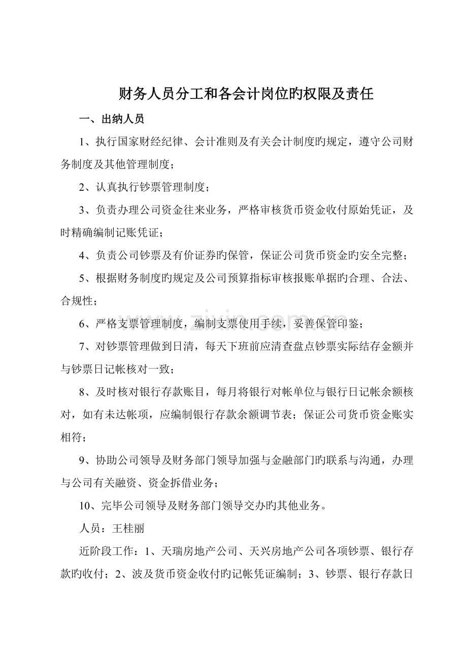 财务工作分工及岗位责任.doc_第1页