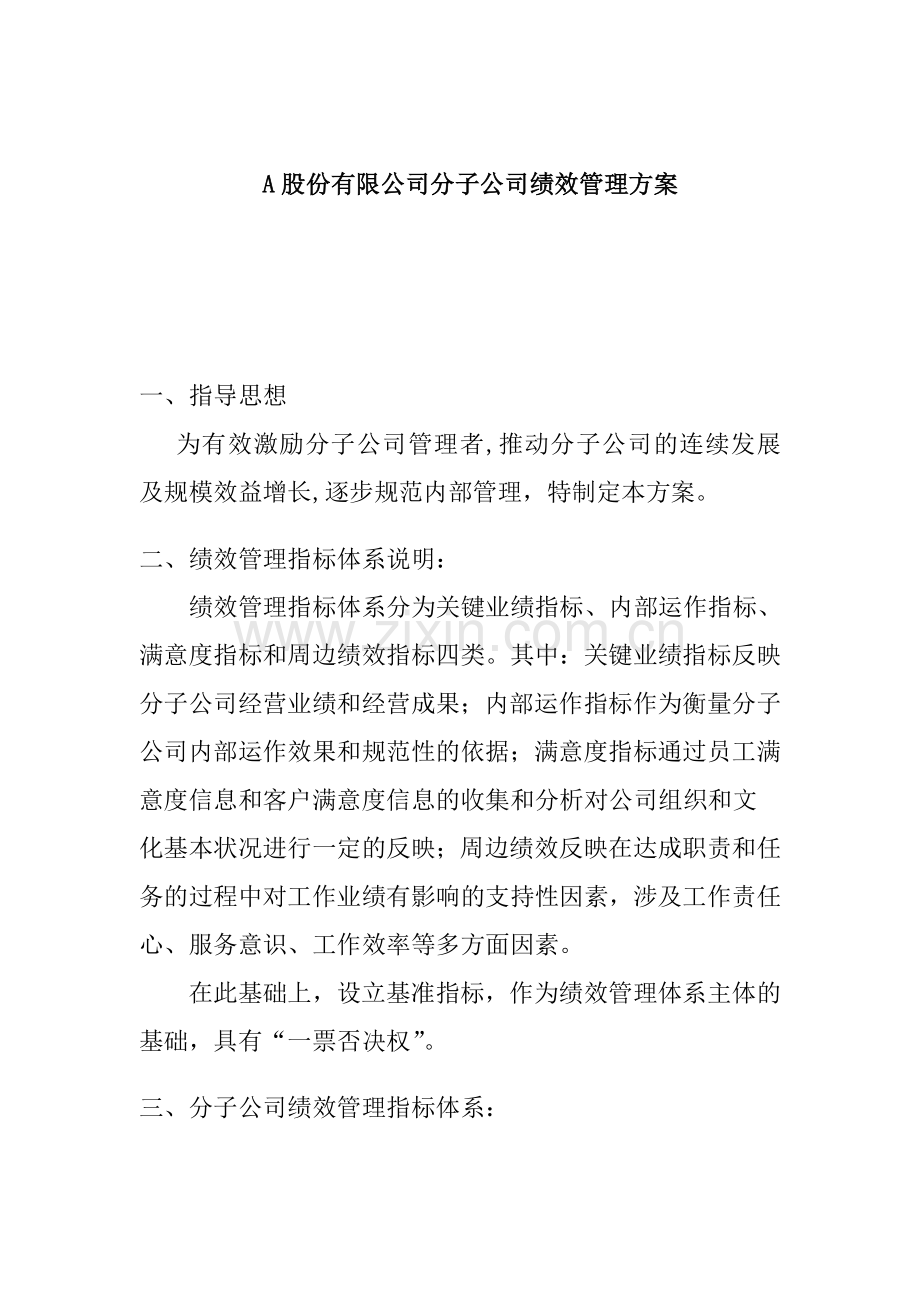 股份有限公司分子公司绩效管理方案.doc_第1页