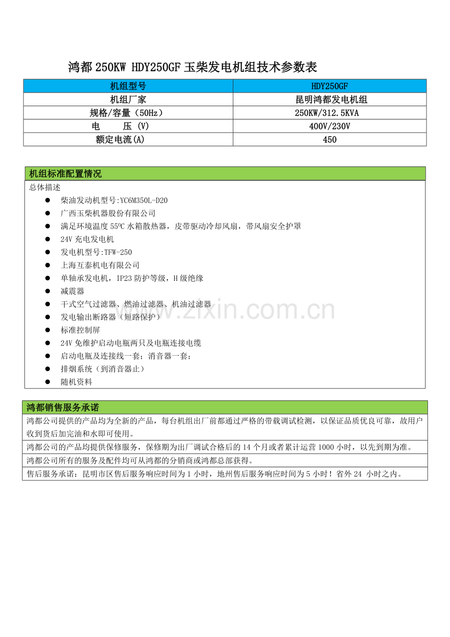 KWHDY鸿都玉柴发电机组技术参数ML.doc_第1页