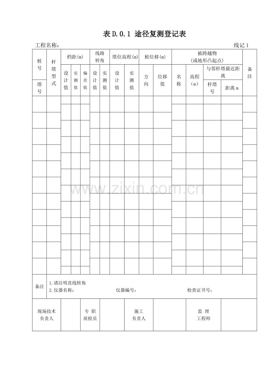 国标电气装置安装工程六十六千瓦及以下架空电力线路施工及验收规范表格.doc_第1页