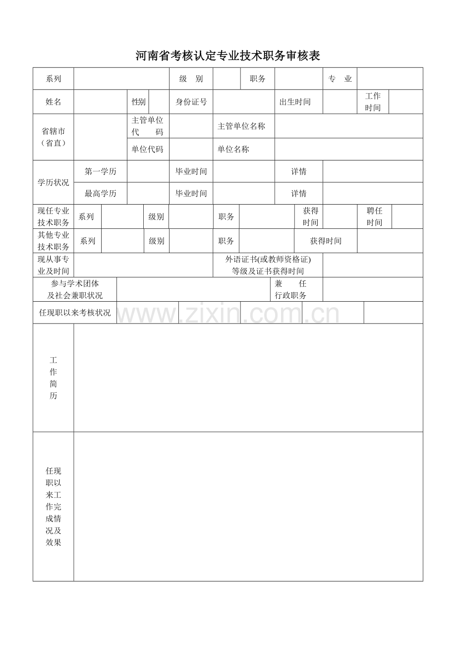 河南省考核认定专业技术职务审核表.doc_第1页
