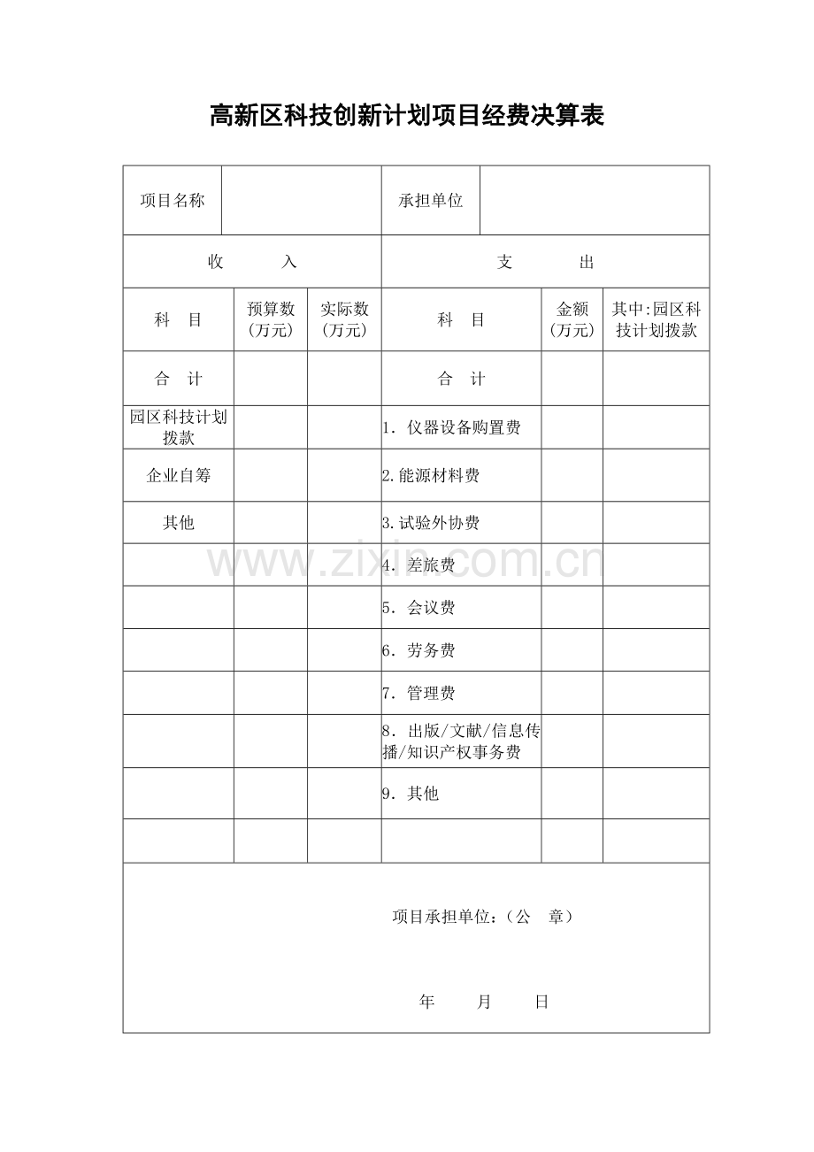高新区科技创新计划项目经费决算表.doc_第1页