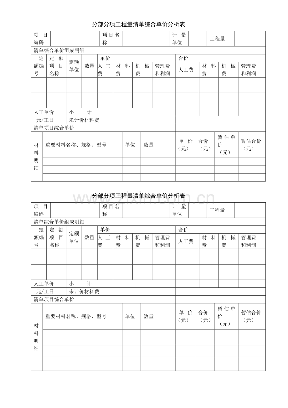分部分项工程量清单综合单价分析表.doc_第1页