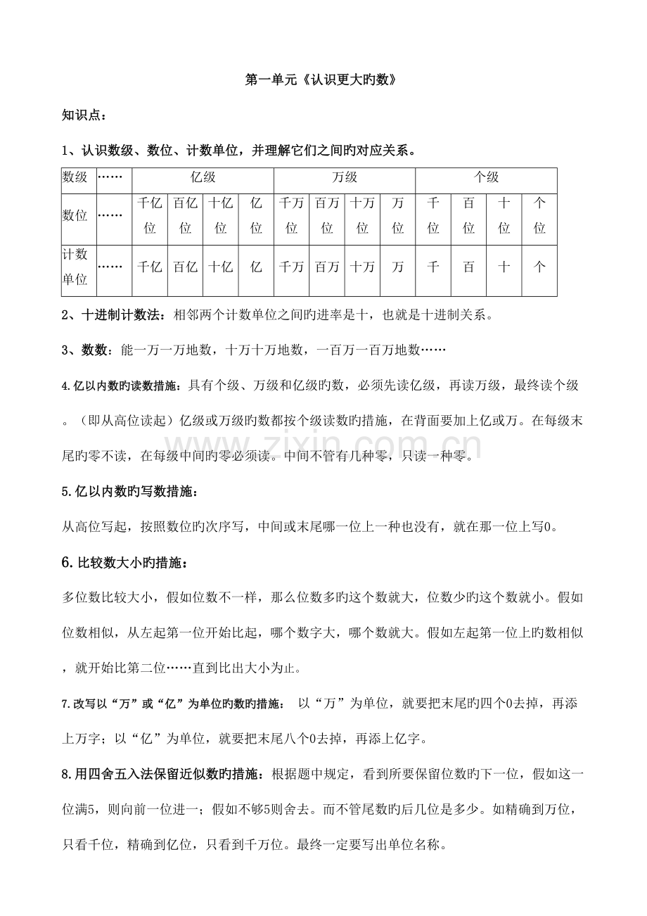 2023年北师大版四年级上册数学期末知识点及复习题.doc_第1页