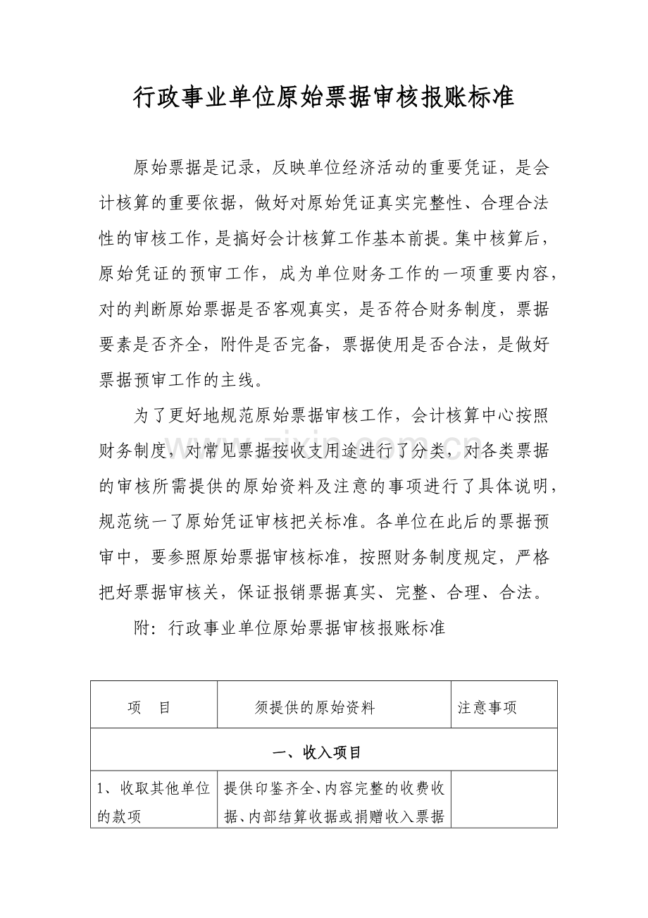 行政事业单位原始票据审核报账标准.doc_第1页