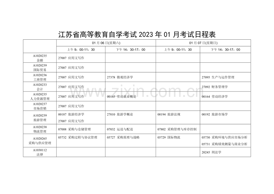 2023年江苏高等教育自学考试考试日程表.doc_第1页