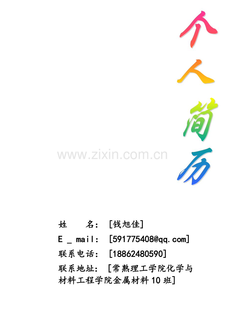个人简历中文.doc_第1页